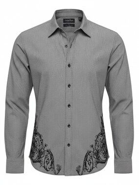 Custom Rags Mens Button Down Shirt XL Gray Flocked Detail Long Sleeve
